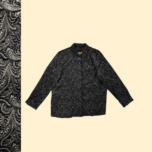 1970s velour paisley jacket by Sir James, vintage black & beige button up blazer